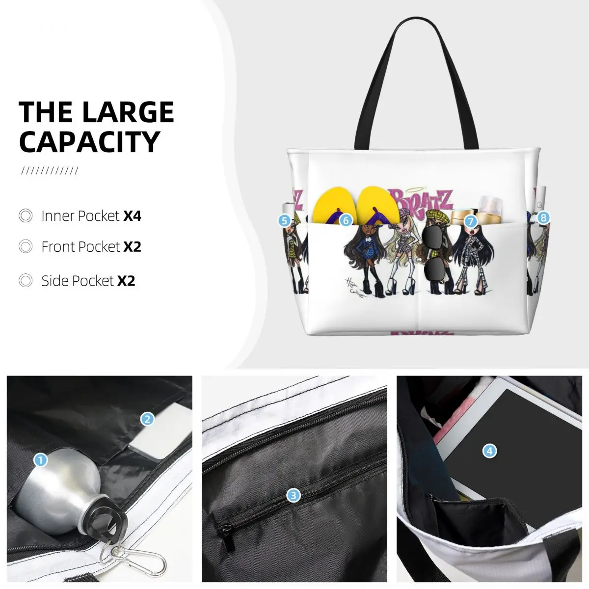 Bratz Rock Angelz Doll Beach Tote Bag Sport Gym Yoga Duffle Large Tote Bag Women Travel Bag Fitness bag