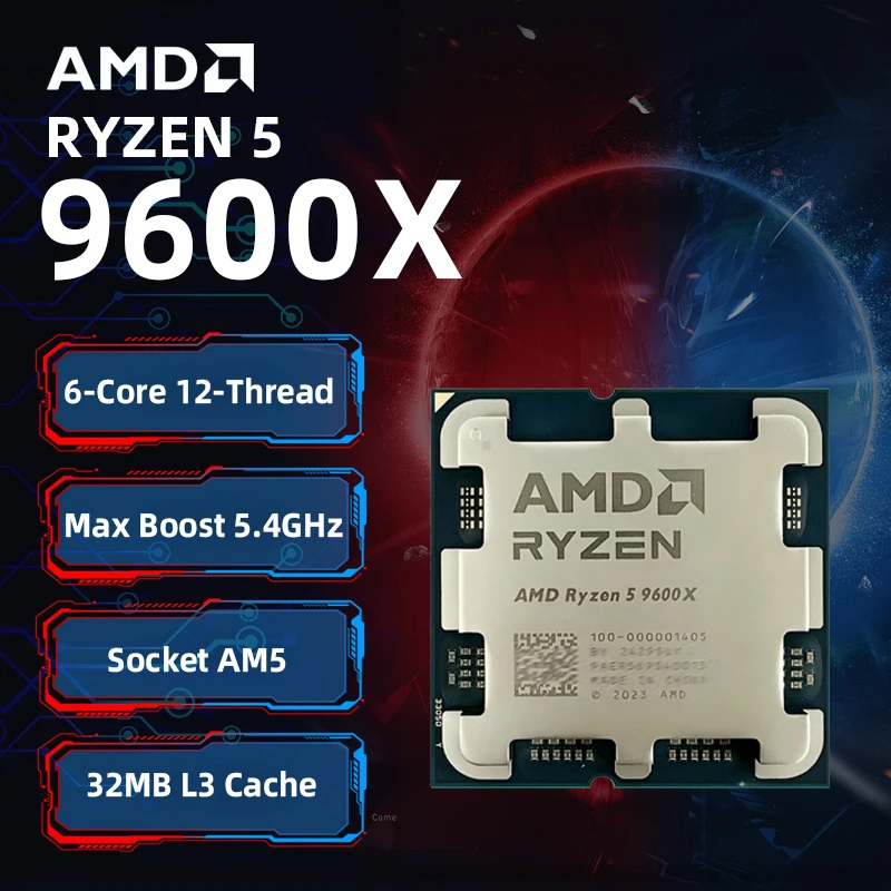 العلامة التجارية الجديدة AMD Ryzen 5 9600X 100% AMD R5 9600X CPU Max Boost ما يصل إلى 5.4 جيجا هرتز 6 النوى 12 خيط 32 ميجابايت L3 كاش AM5 لـ B850 X870