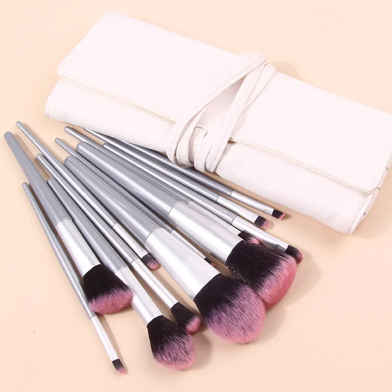 Iniciante PU Makeup Brush Set, sombra, Blush, pó, corretivo, marcador, pacote completo, 12