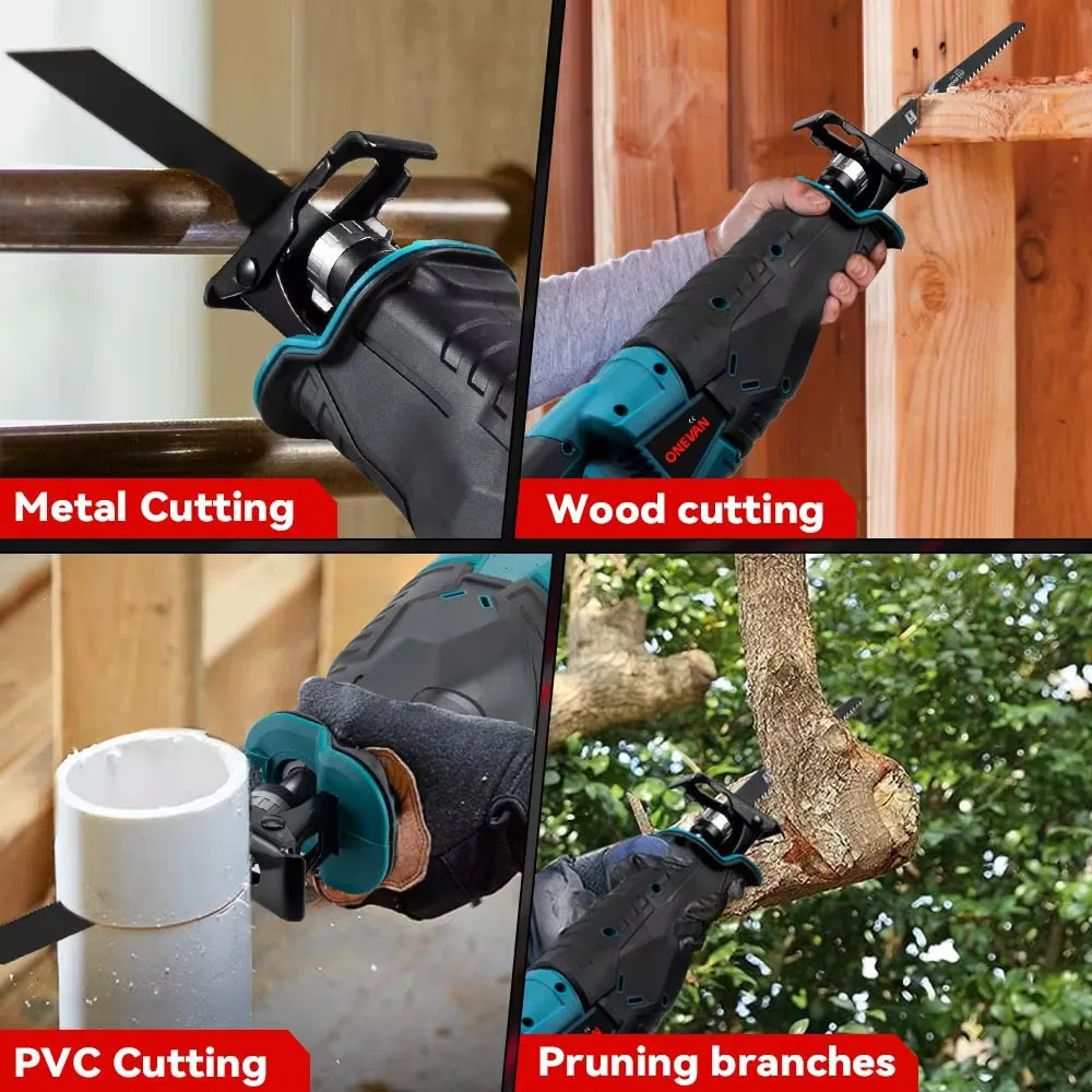 ONEVAN 3000W Cordless Electric Reciprocating Saw 10000SPM Cordless Multifunction Saw Wood Cutting Tools For Makita 18V Battery