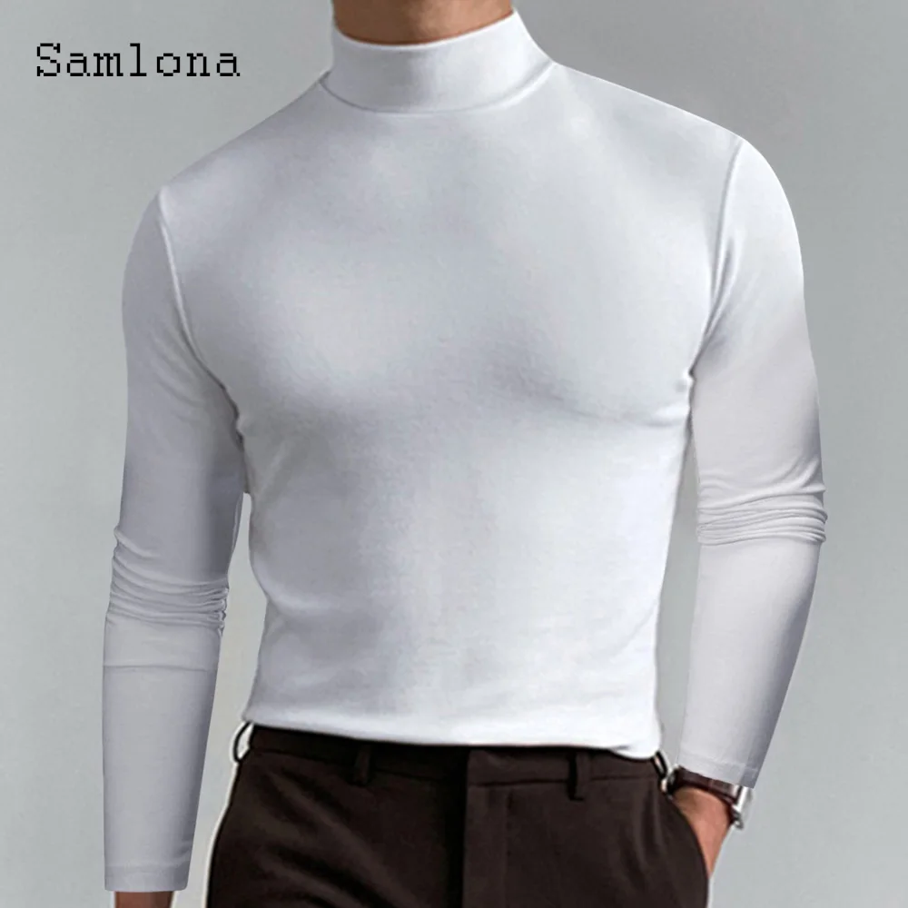 Solid Turtleneck T-shirt Men Long Sleeves Fashion Skinny Tops Sexy Mens clothing 2023 New Spring Casual Pullovers White Tees