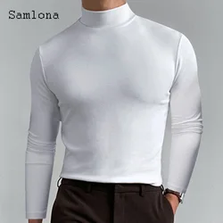 Solid Turtleneck T-shirt Men Long Sleeves Fashion Skinny Tops Sexy Mens clothing 2023 New Spring Casual Pullovers White Tees