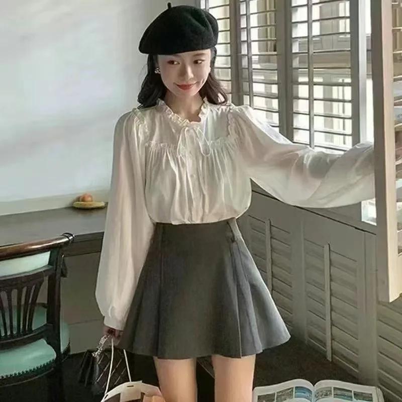 ロングスリーブ レディース 春秋 ゆったりデザイン センスタイ ヴィンテージ ウッドイヤー トレンド コットン バブルスリーブ レギュラー 厚手...