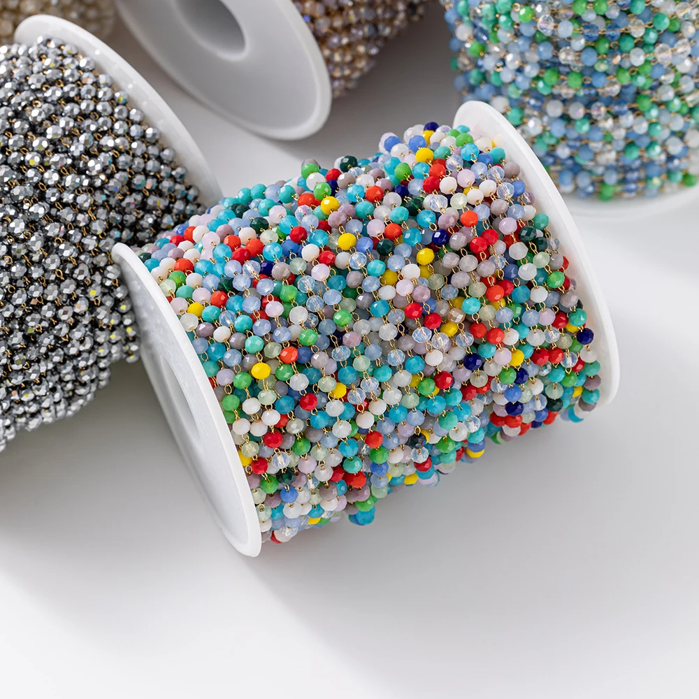 1 Meter Weiße Facettierte 3mm Kristallglasperlen Edelstahlkabel Schmuckherstellungskette Großpackung für Handwerk DIY Halsketten Armbänder – Detail 6