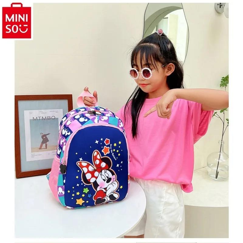 MINISO-Mochila infantil de desenhos animados da Disney, mochila estudantil, minimalista, leve, impermeável, mickey, minnie, mochila infantil