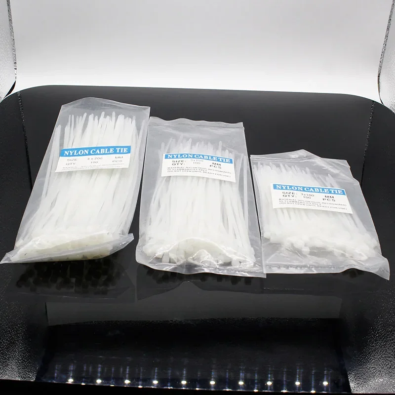 300-teiliges selbstsicherndes Nylonkabel-Kabelbinder-Set aus Kunststoffdraht, 3 x 100, 3 x 150, 4 x 200 MRO und Befestigungselemente und Hardware-Kabel für Industriebedarf