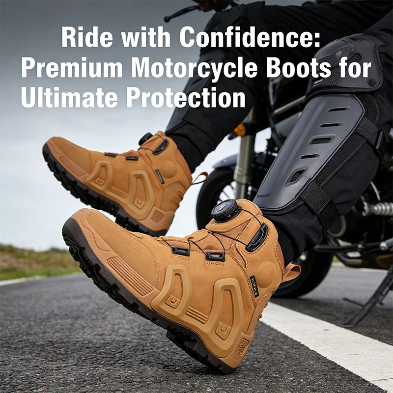 Motorcycle riding boots waterproof cow leather   Travel motorcycle shoes unisex breathable slip-resistant wear-resistant