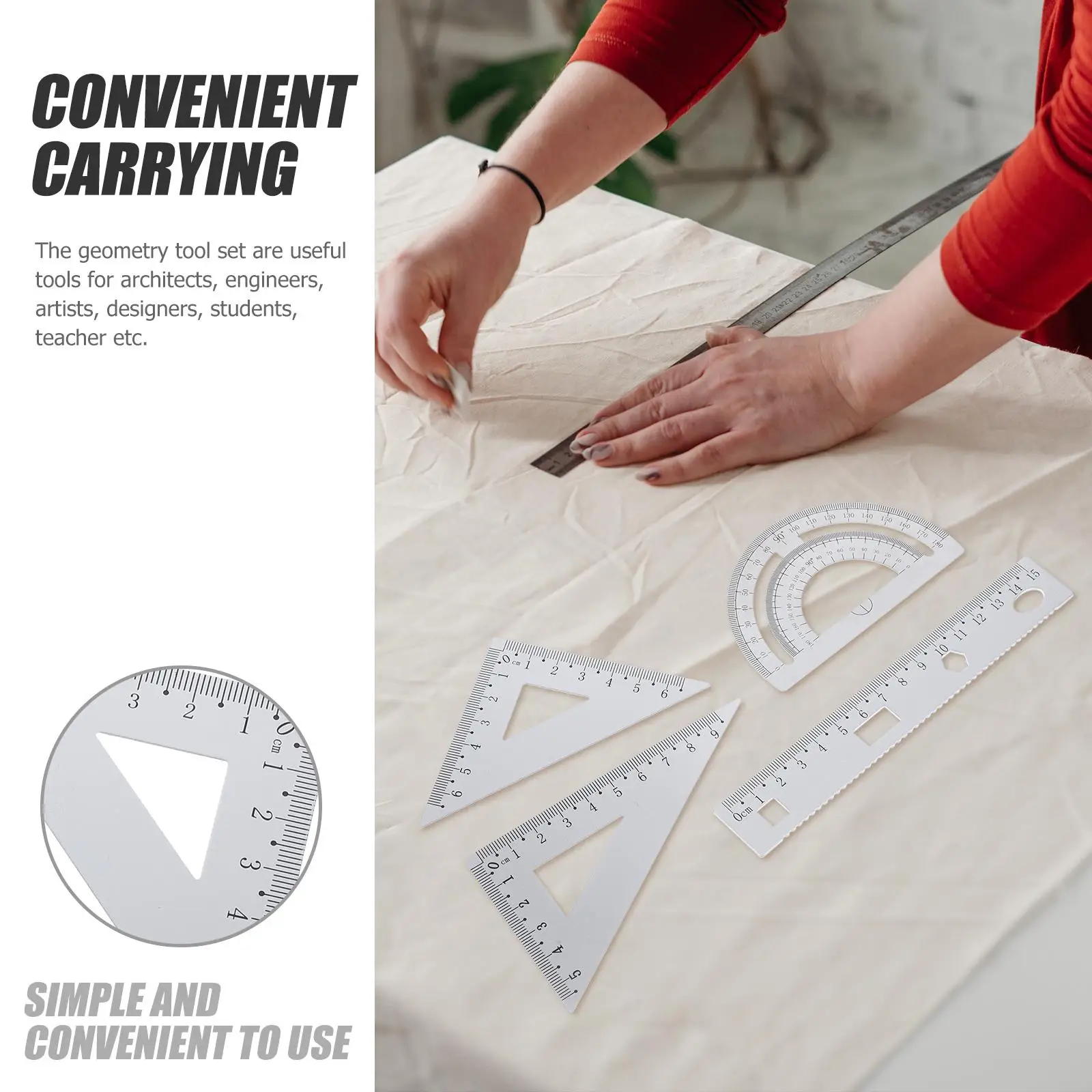 Metal Ruler Set Triangle Plate Protractor Tools Portable School Stationery Small Size Long Lasting Geometry for Students