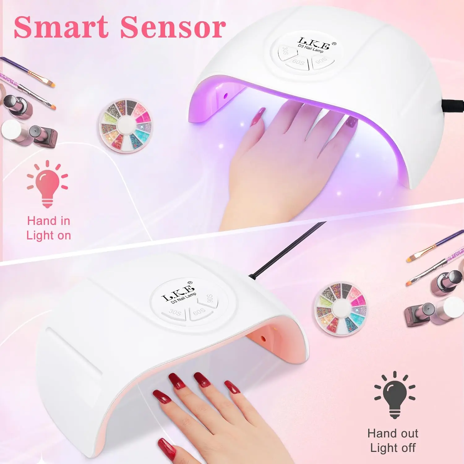 مصباح أظافر بالأشعة فوق البنفسجية 72 وات مع 21 قطعة من الخرز وقاعدة/مجموعة معطف علوي #6