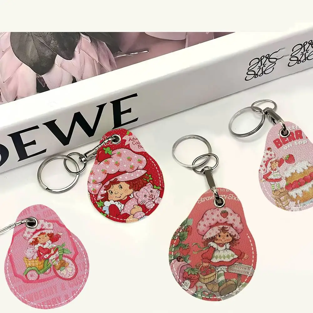 Strawberry S-Cute-S-Shortcake Round Keychains For Women PU Leather Blanks Key Rings Ideal For Holiday Gifts And Party Favors