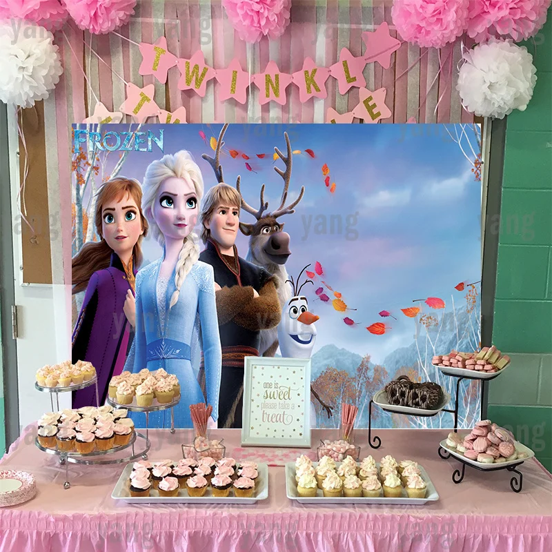 Disney niestandardowe mrożone księżniczka elza Anna czerwone liście Sven Olaf urodziny kolorowe tło fotografia tło