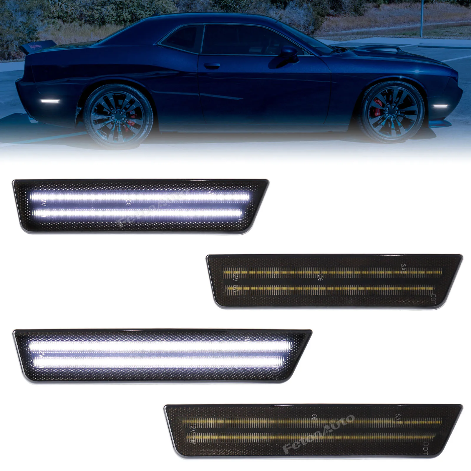 Car Front/Rear Bumper Parking Light  LED Side Marker Light Indicator For Dodge Challenger 2008-2014