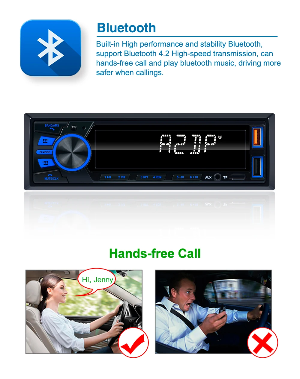 Autoradio X-REAKO 820 Lecteur MP3 Tuner FM avec entrée AUX Fonction de charge USB BT SD avec télécommande sans fil au volant