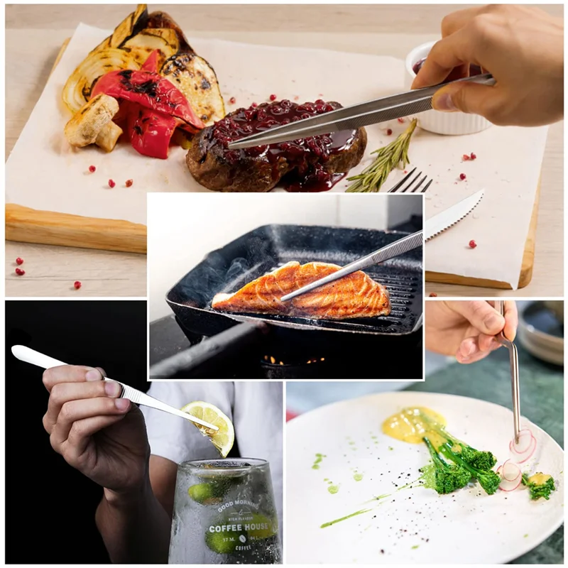

F-F Набор щипцов для пинцетов из 6 шт., пищевой пинцет из нержавеющей стали с прецизионными зубцами, для приготовления пищи и выпечки