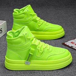 Green Casual Shoes Man High Top Sneakers Men Tide Brand Male Leisure Shoes Fashion Non-Slip Stylish Designer Round Toe Adult New