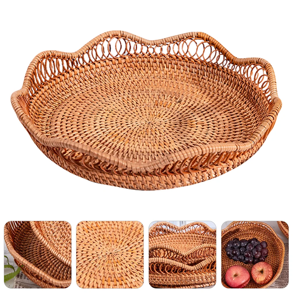 Woven Serving Basket Rattan Fruit Wicker Decorative Baskets for Storage Baby Picnic