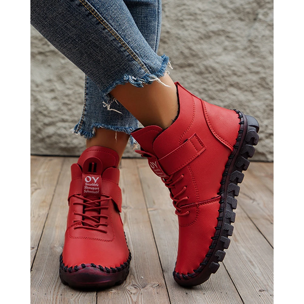 Fashion Women Round Toe Lace Up Flats Sneakers Summer Autumn Going Out Femme Casual Hand Sewn Thread Boat Ankle Boots Shoes