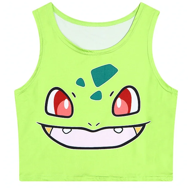 Pokemon potwory styl Harajuku krótki Top moda kobiety Cosplay kieszeń Jigglypuff Charmander podkoszulki seksowna krótka kamizelka bez rękawów