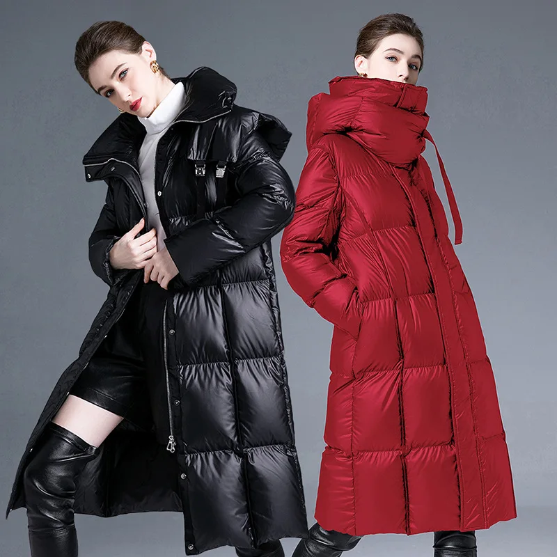 

2023 Winter New High End European Women Down Jackets 90% White Duck Down Down Coat Long Thickened Warm Loose Fashion Women Coat