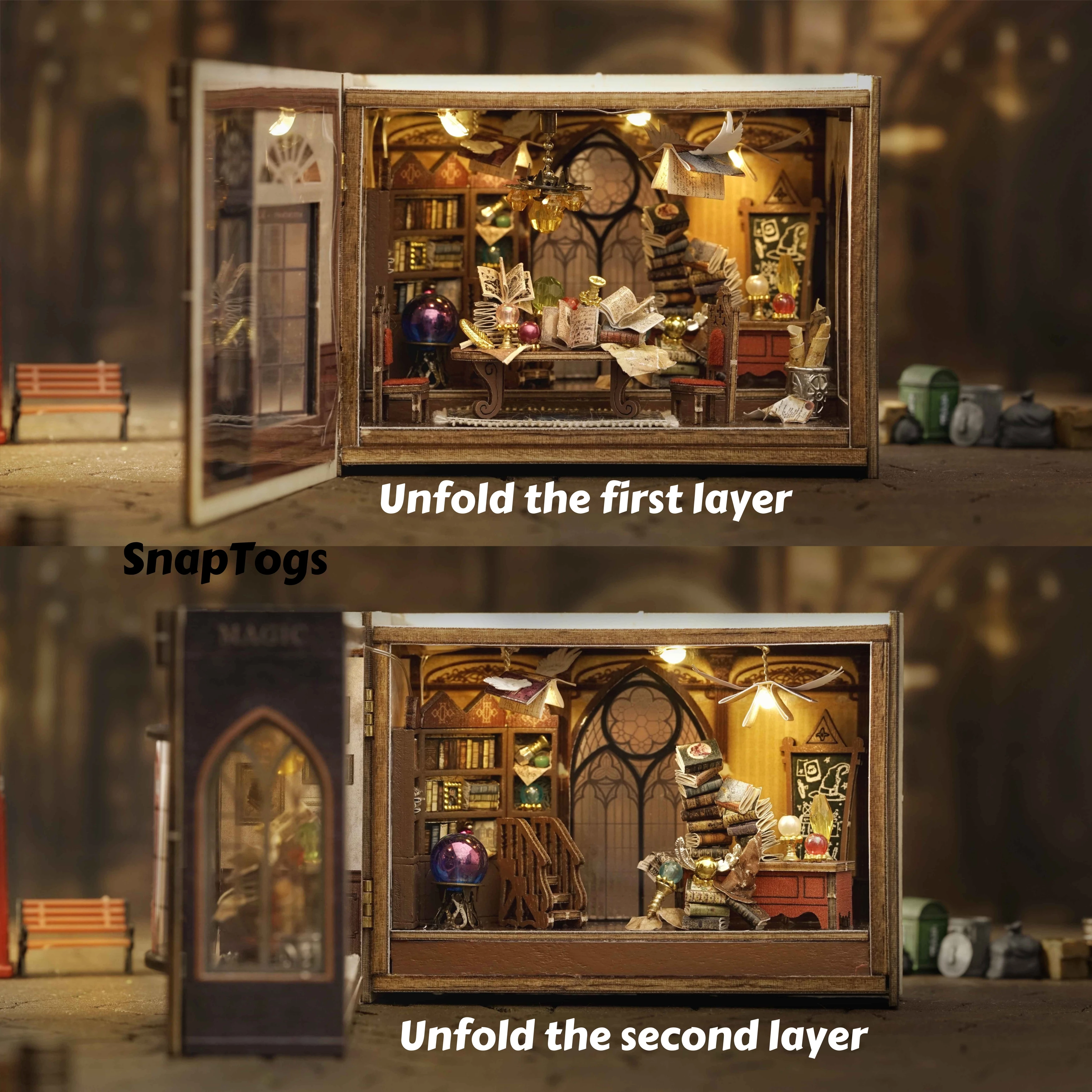 

SnapTogs Palm Sized DIY Miniature House Book Nook Tiny Doll House Roombox Style3D Wooden Building Blocks Toy for Gift and Decor