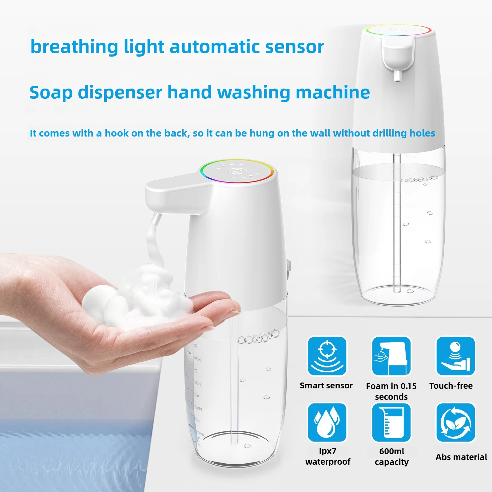 600ML Foam soap dispenser LED light infrared induction Hand washer automatic induction hand sanitizer machine soap dispenser