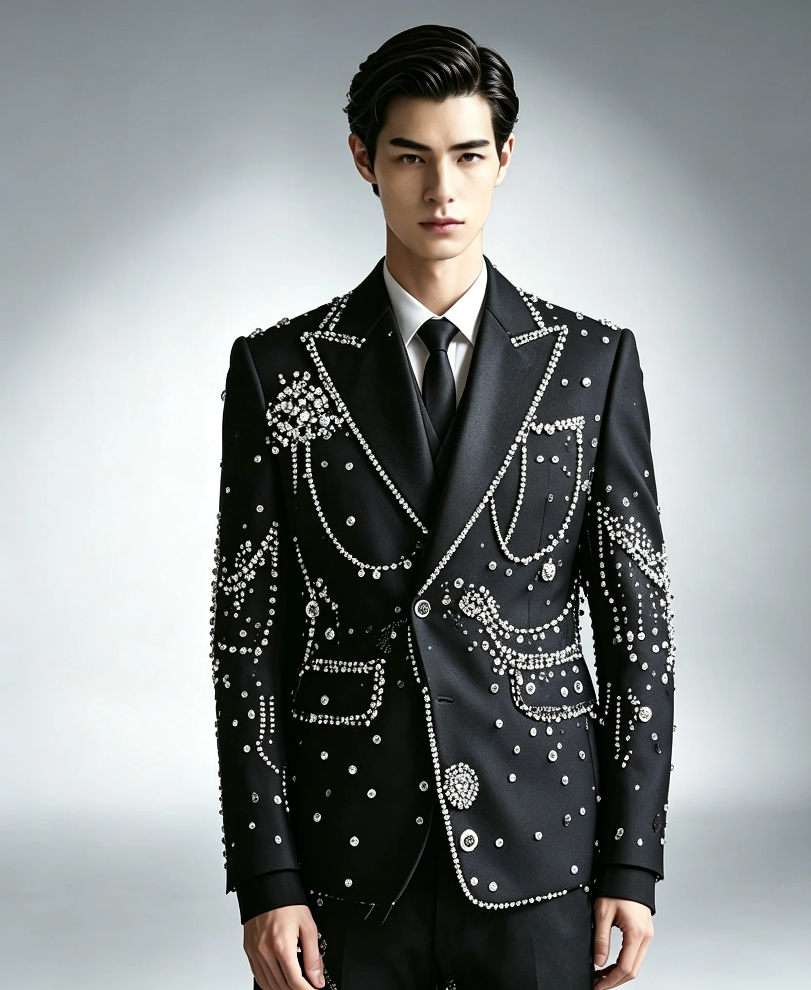 Customized Men Formal Suit Luxury Beaded Crystal Peaked Lapel Two Button Celebrity Night Set Customized 2 Piece Evening Wear