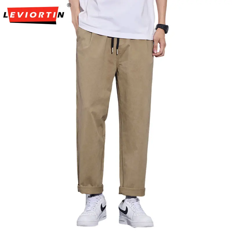 Men's Straight Pant Elastic Waist Chino Trouser Cargo Male Regular Fit Cotton Stretch Spring Casual Korean Golf Wear