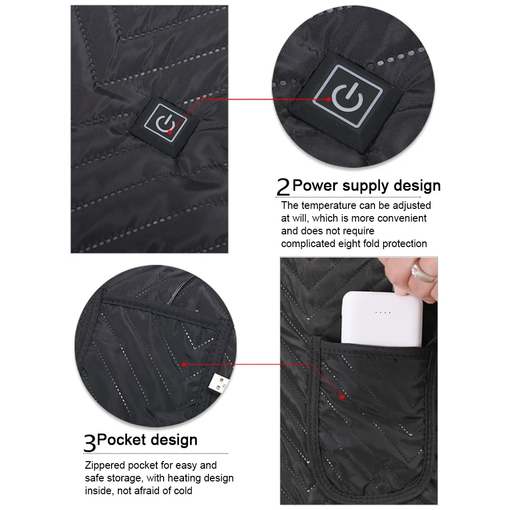 Intelligent Thermal Clothing Men Women USB Electric Winter Heated Jacket Pocket Zipper for Outdoor Hunting for Camping Oversized