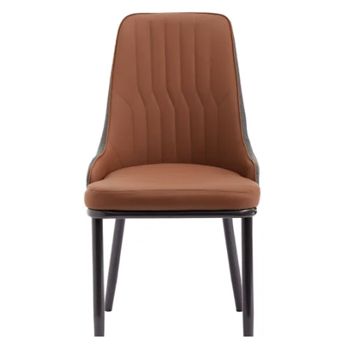Modern Color Block Dining Chair with Vertical Stitching Upholstery, Sleek Metal Legs in Brown and Grey Tone, Versatile Design