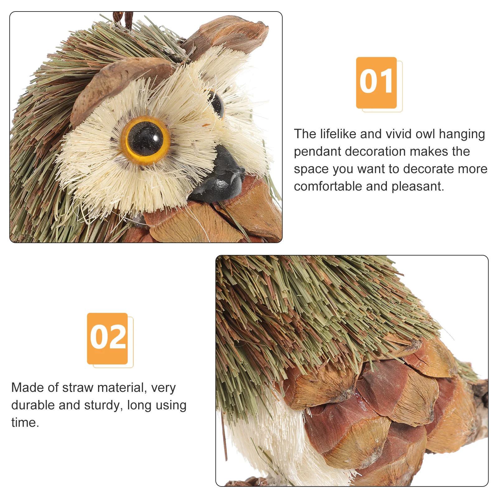 

1pc Owl Hanging Ornament Handwoven Straw Decorative Wall Hanging Diy Craft Festival Party Scene Home Decor Woven Owl Pendant
