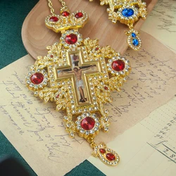 HTISOK Greek Orthodox Church Bishop's Pectoral Cross Necklace with Gemstone Religious Decoration for Priest Ordination