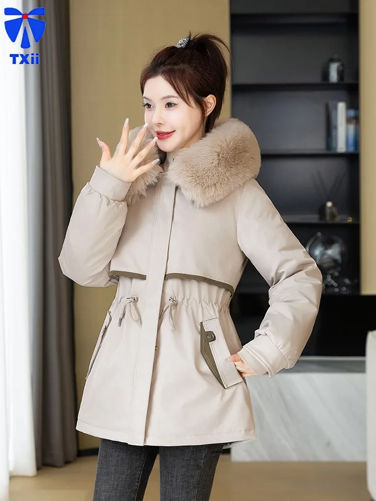 TXii 2024 New Women's Detachable Inner Tank with Cotton Thickened Pie Overcoming Cotton Coat, Mid to Long Waist Jacket