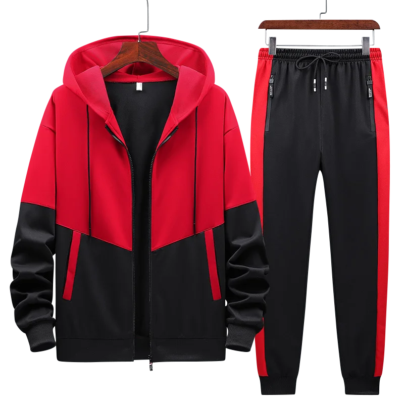 2023 Spring and Autumn Men\'s Tracksuit Leisure Sports Suit Hooded Long-Sleeved Coat Jacket + Bunched Foot Trousers Two-Piece Set