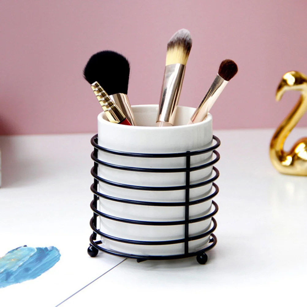 

Desktop Ceramic Pen Holder Makeup Brush Organizer Iron Art Stand Multi-Functional Pencil Cup Stationery Container