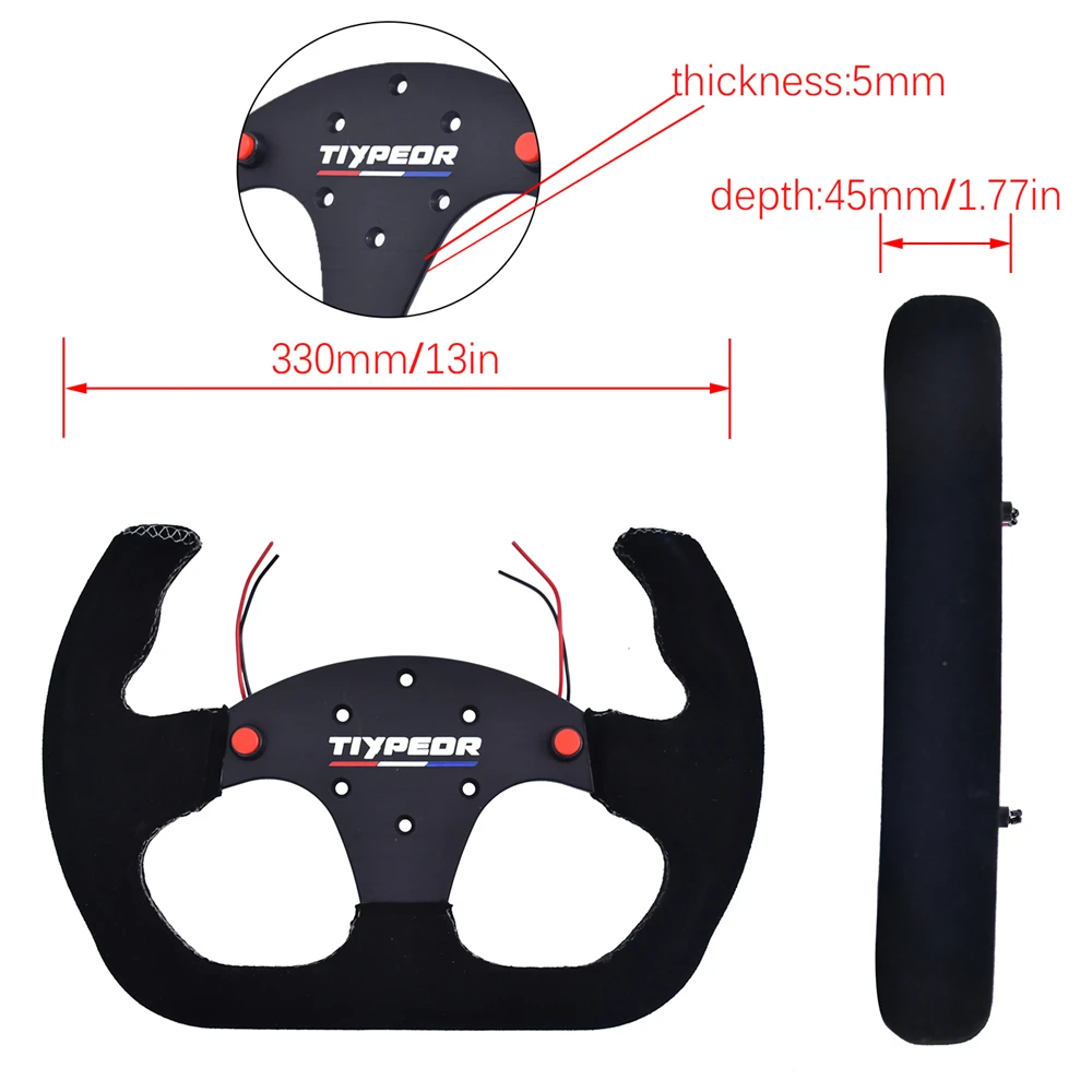 TIYPEOR 330mm Limited Edition Fur Covered Half Steering Wheel Suede Drift Simulation Sports Modified Steering Wheel
