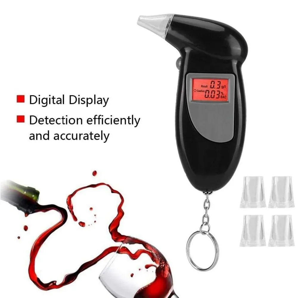 Portable air-blowing alcohol detection device with keychain design. Specifically designed for testing for drunk driving and suit