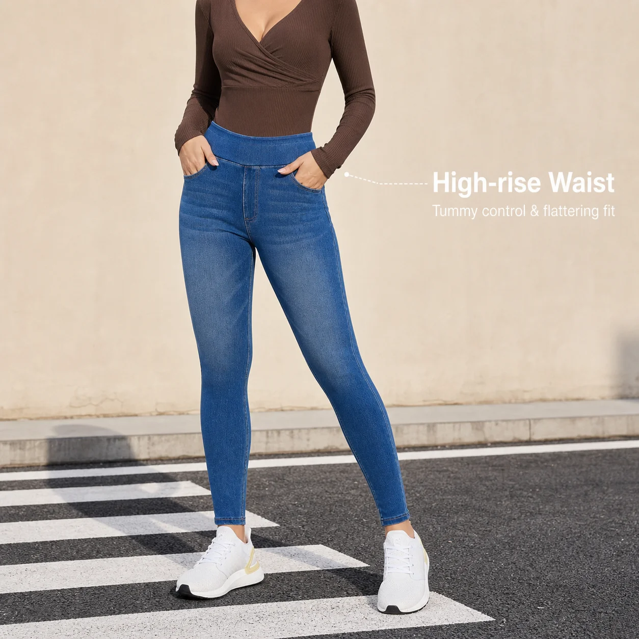 Smoothscape Women’s High Rise Stretch Skinny Jeans Soft Sculpting Denim Pants Tummy Control Slim Fit Pull On Casual Wear
