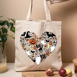 Funny Trick or Treat Bag Halloween Tote Bags Cute Pumpkin Womens Handbag Canvas Tote Women's Elegant Bag Halloween Shopping Bags