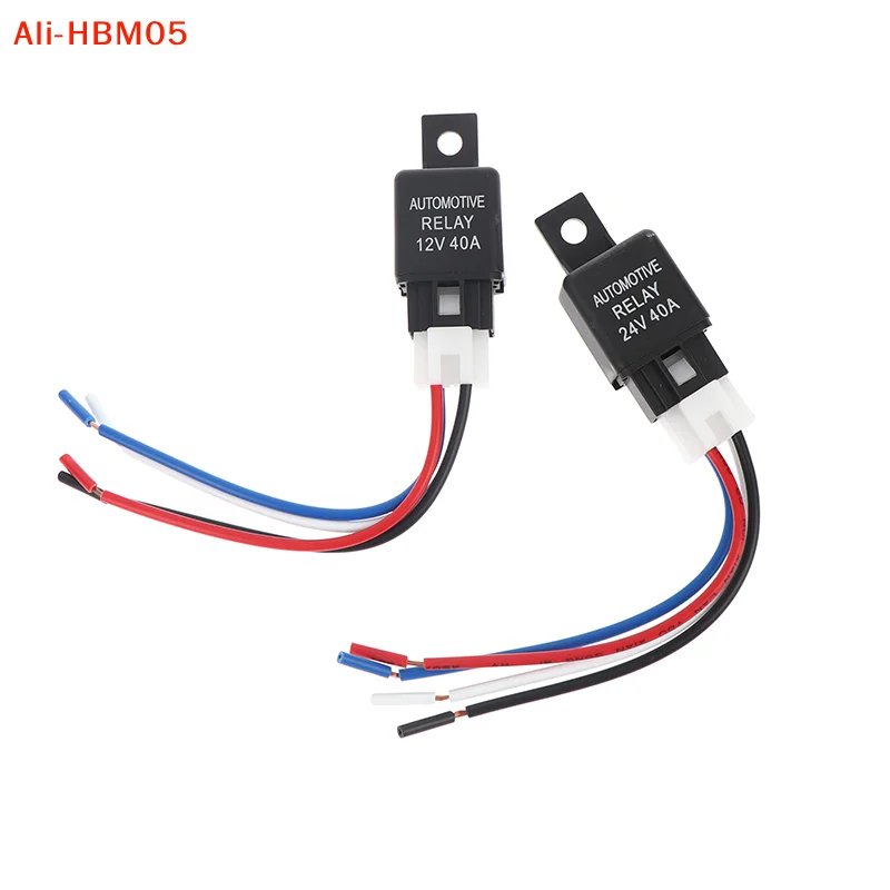 (HB05)Black 12V/24V 40A Car Automotive Relay 4 Pin SPST Contact Type For Strobe Lights Fog Lights Car Alarms And More