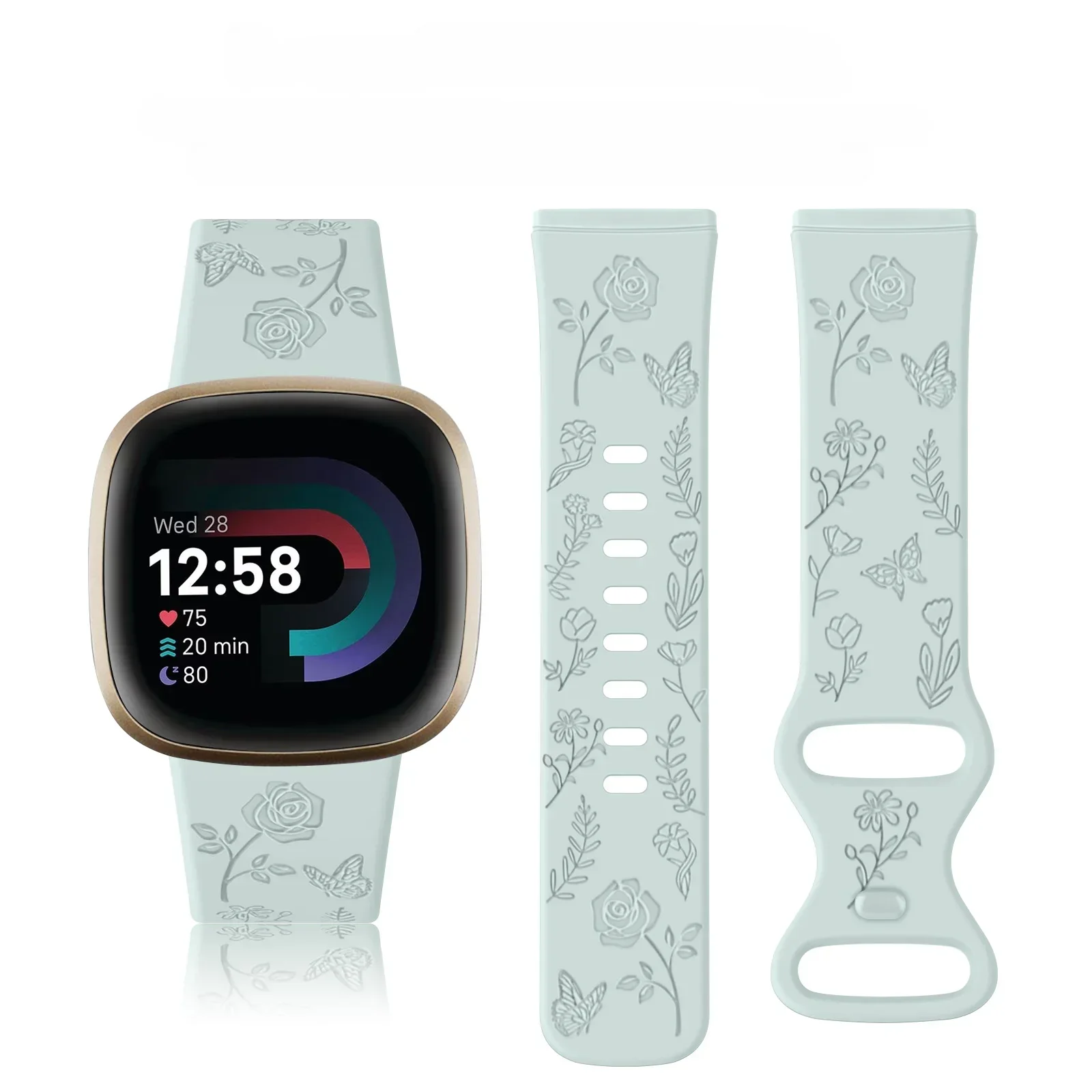 

Ремешок с цветочной гравировкой для Fitbit Versa 3/Versa 4/Sense/Sense 2, мягкий ремешок из ТПУ для спортивных умных часов, сменный ремешок для часов Versa