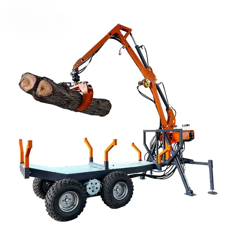 Forestry ATV Timber Trailer with Telescopic Crane Logging Grapple Boom Remolque