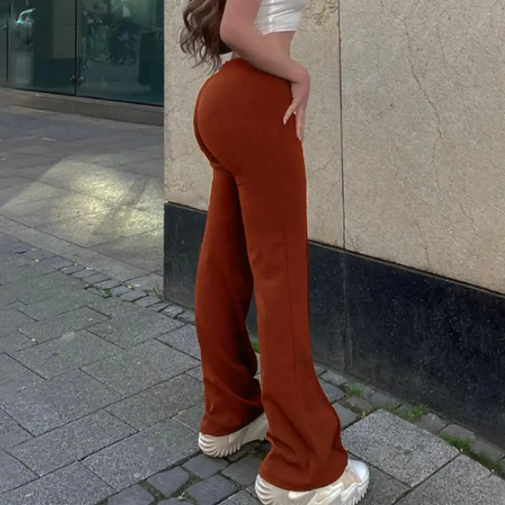 

Women Trousers High Waist Flared Pants for Women Stylish Solid Color Trousers with Stretchy Fabric for Spring Autumn Streetwear