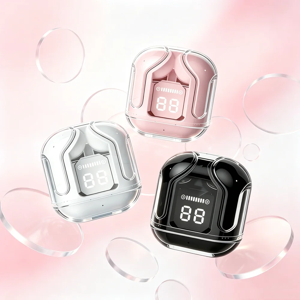 New Wireless Earbuds HiFi Stereo Headphones BT5.3 with ENC Noise Cancelling LED Display Ear Buds IP7 Waterproof Earphones