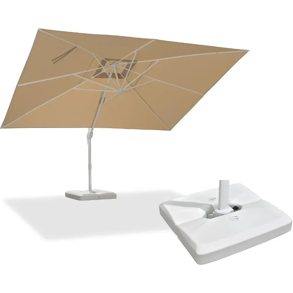 10' × 13' Patio Umbrella with Base White Cantilever Umbrella Square Outdoor Offset Umbrella Windproof with 360° Rotation