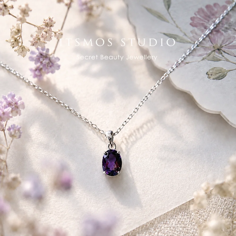 ITSMOS Genuine Natural Amethyst Solitaire Pendant Minimalist Elegant Layering Necklace Solitaire Healing Jewelry for Women