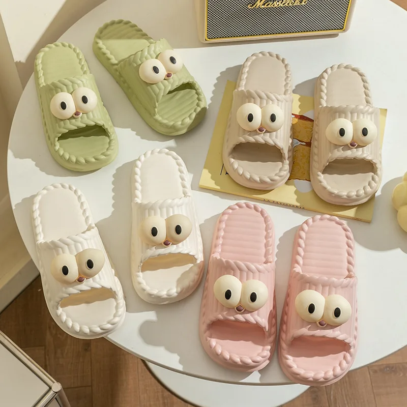 Soft Slippers Women Men Couple 2026 Summer EVA Sole Eye Bow Animal Bathroom Outside Sandals Woman Non-Slip Indoor Shoes 2401 view 3