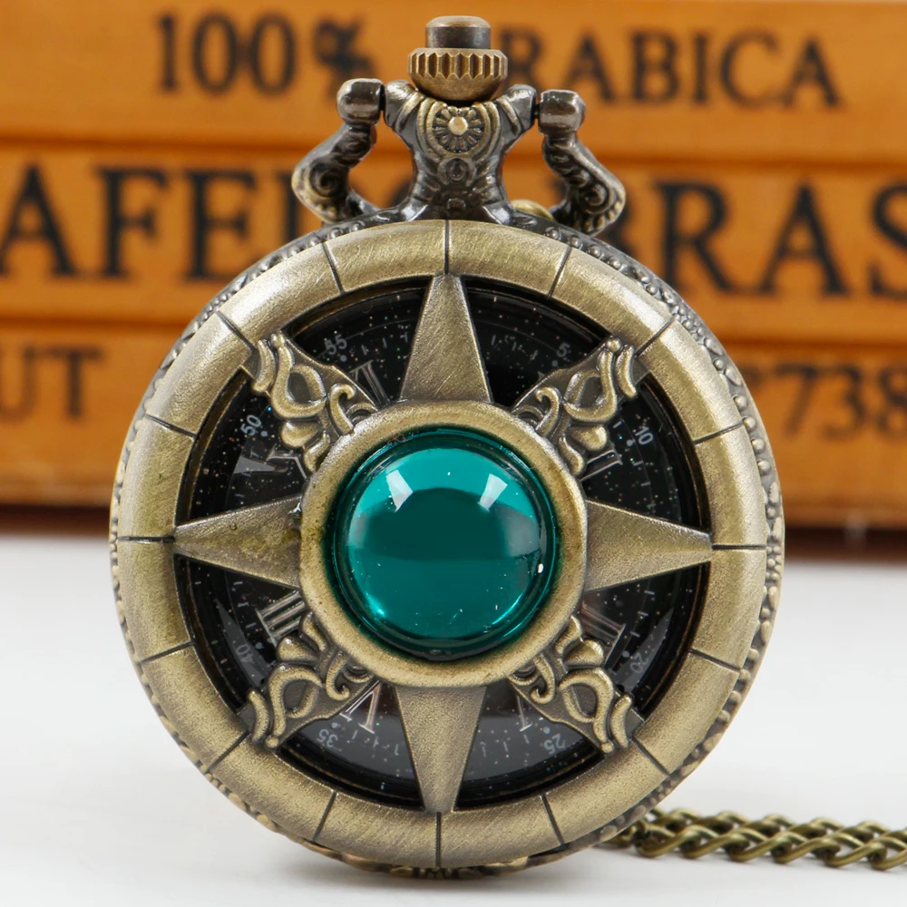 2023 Fashion New Quartz Pocket Watch Green Gem Inlaid Jewelry Women's Necklace Vintage Elegant Gift reloj mujer analogico