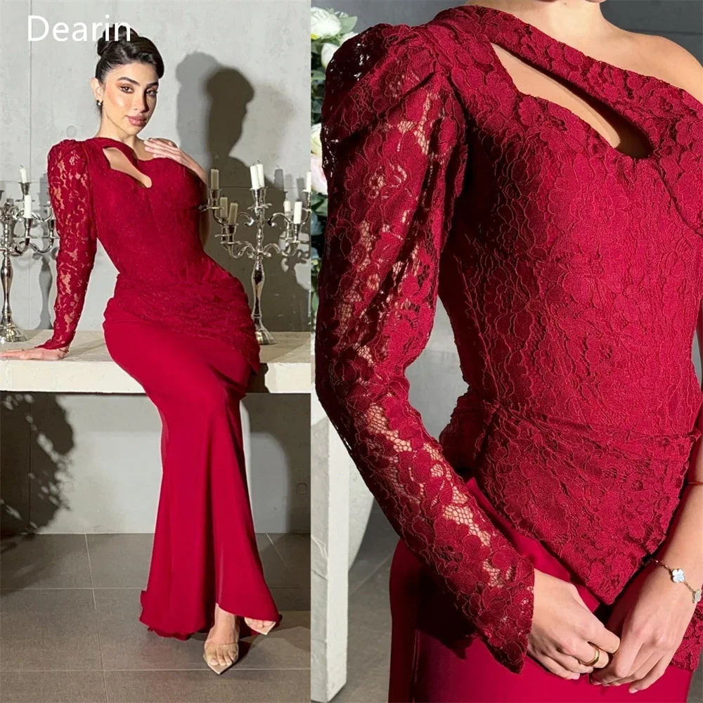 Customized Women Prom Gown Formal Dearin One-shoulder Mermaid Floor Length Skirts Draped Lace Bespoke Occasion Dresses Evening D