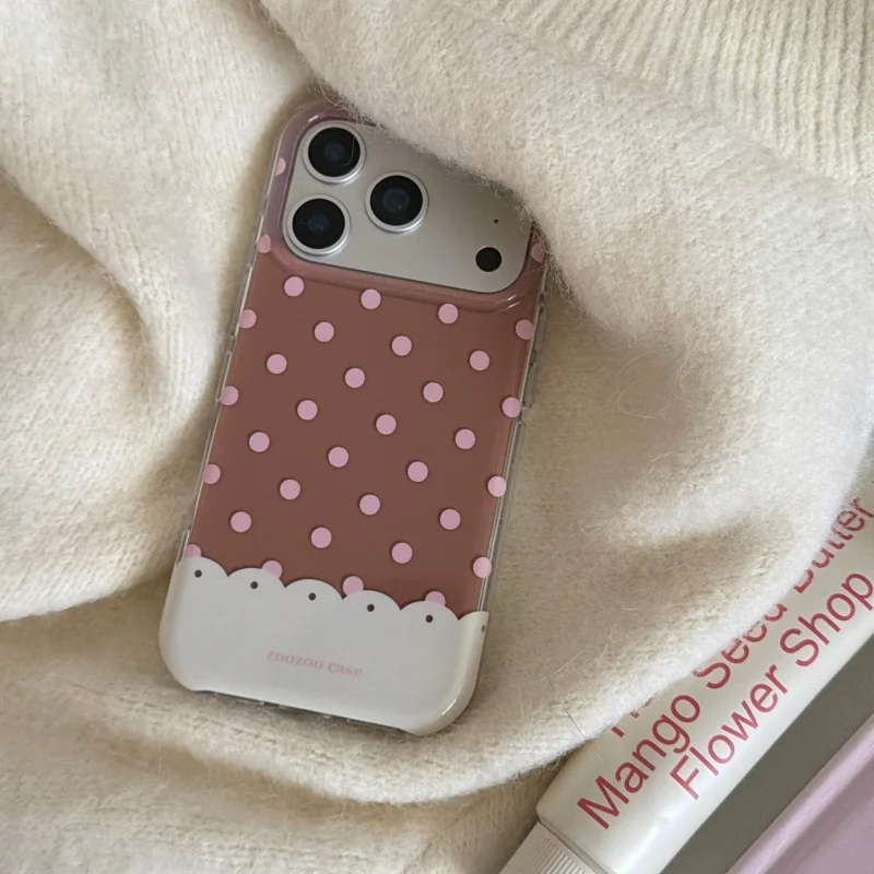 Dustproof Stitching Pink-Brown IMD Phone Case for iPhone 17, 16, 15, 14, 13, Pro, Promax