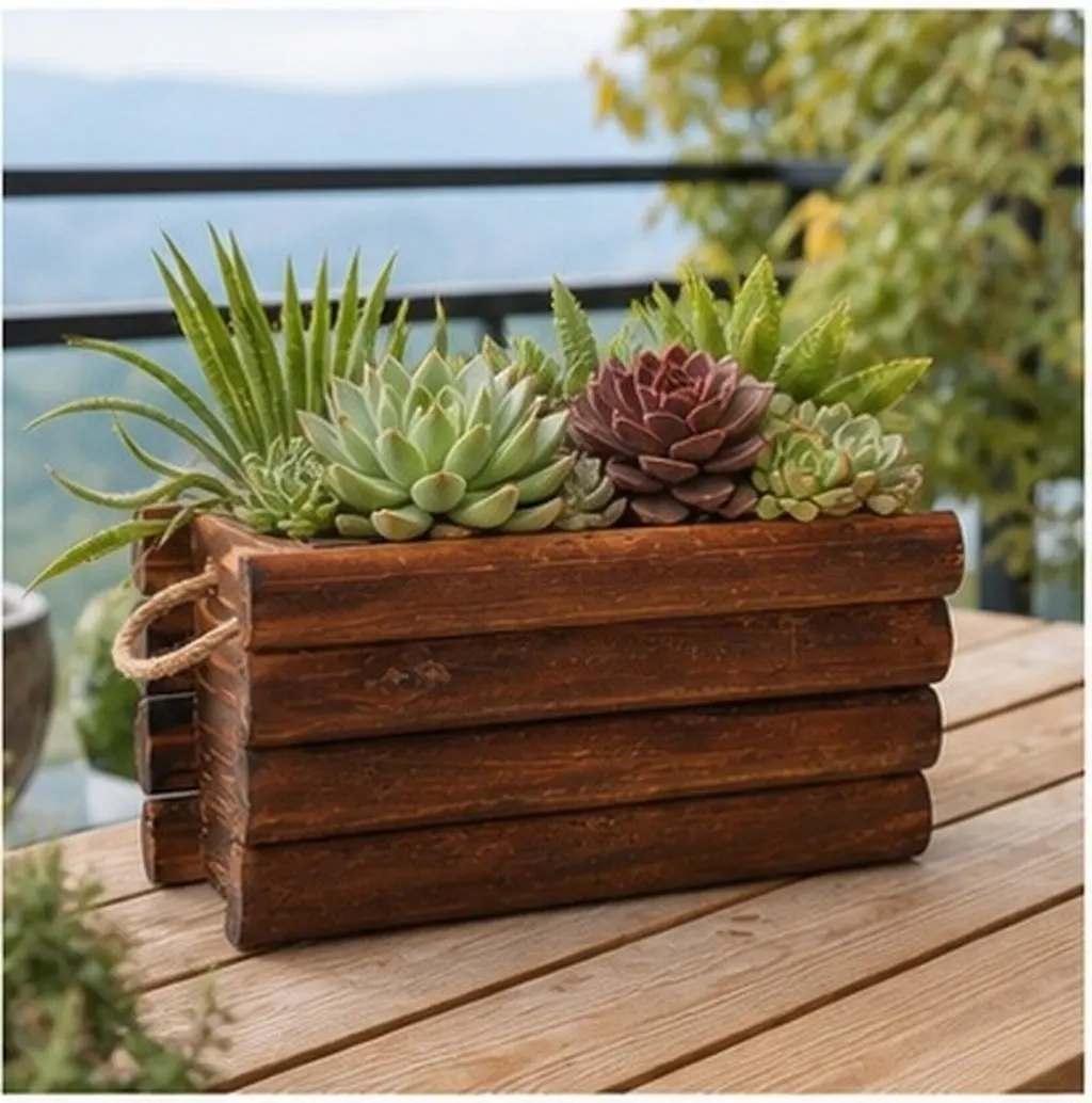 Solid Wood Rectangular Succulent Planter Box Rustic Garden Flower Pot for Balcony Terrace Indoor Outdoor Plant